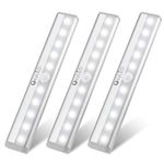 OxyLED Motion Sensor Closet Lights, Cordless Under Cabinet Lighting, Wireless Stick-on Anywhere Battery Operated 10 LED Night Light Bar, Safe Lights for Closet Cabinet Wardrobe Stairs, 3 Pack