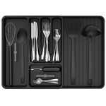 MR.SIGA Expandable Silverware Organizer, Flatware Organizer for Drawer, Utensil Organizer and Adjustable Cutlery Tray for Kitchen Drawer, Black