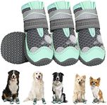 Lukovee Dog Booties, Breathable Dog Shoes for Large Medium Small Dogs Summer Hot Pavement, Adjustable Non-Slip Rubber Paw Protector for Hardwood Floors Outdoor Walking Hiking(Size 7,Green)