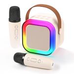 Fede Machines Karaoke for Kids Adults, Mini Machines Karaoke with 2 Wireless Microphones, Portable Bluetooth Speaker with Voice Changing Effects & LED Lights, Best Gifts Toys for Girls and Boys