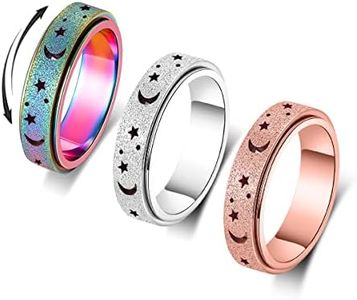 OreilleStar Anxiety Ring for Women Spinner Ring Fidget Ring Stainless Steel Fidget Toys Adults Spinner Rings Fidgit Rings Set Rose Gold Silver Rainbow Size 9