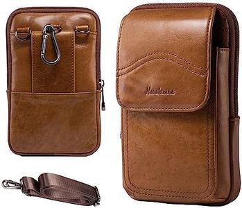 HUAZHIMAO Leather Phone Holster, Cell Phone Belt Holder for Men, Small Shoulder Phone Pouch Purse Crossbody Bag with Belt Loop Belt Clip Compatible for iPhone Samsung Xiaomi Huawei (Brown)