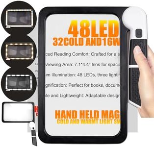 Magnifying Glass with Light - 5X Magnifier for Reading 48LED Cold & Warm Light with 3 Modes - Lighted Magnifying Glass for Reading, Foldable Handheld Large Magnifiers for Seniors