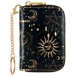 Credit Card Holder for Women, RFID Card Holder Wallet - Slim Leather Zipper Card Case - Ladies Small Keychain Wallets, Moon Phases, Small, American, Classic, Minimalist, Modern