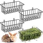 Therwen 4 Pcs Rabbit Hay Feeder Heavy Duty Metal Rabbit Hay Rack with Hooks Cage Hanging Hay Holder for Rabbits Chinchilla Bunny Guinea Pig Ferret Accessories (9.1 x 3.9 x 3 Inches)