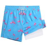 MaaMgic Mens 2 in 1 Swimming Shorts 4 Way Stretch Trunks 5.5" Swimwear Quick Dry Bathing Suits,Pink Flamingos