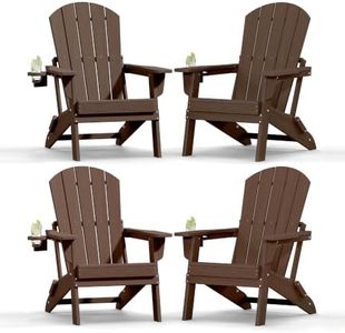Plawdlik Folding Adirondack Chair Set of 4, Cup Holder,Wooden Textured ,Heavy All-Weather HDPE Comfortable Set Poolside Backyard Lawn Coffee