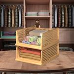 Kuber Industries 2 Piece Set Storage Organizer | Wardrobe Organizer For Clothes | Cloth Organizer | Foldable Shirt Stacker Box | Cloth Box for Almirah | Closet Storage Basket | Large | Ivory