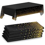 Songaa [4 Pack] Rectangle Tablecloths, Disposable Plastic Tablecloths for Indoor or Outdoor Tables Parties Christmas Picnic Birthdays and Weddings (Black-Gold)