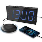 Loud Alarm Clock with Bed Shaker for Heavy Sleepers, 2 Alarms, 7.5’’ LED Screen, Dimmer, 4 Volume, Snooze, USB Charging Port, 12/24H & DST, Digital Vibrating Alarm Clock for Bedrooms, Seniors,Deaf