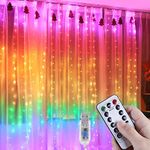 Anpro 280 PCS LED Curtain Lights Colorful - 3 x 2.8 M, Remote Control, 7 Colors, 8 Light Modes with USB DC5V Power Supply, Suitable for Wedding,Party, Garden,Bedroom, Indoor and Outdoor Decoration