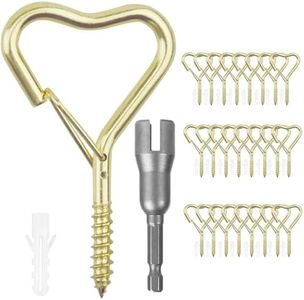 BJUTYEU 25 Pack Heart Shaped Decorative Screw Hooks for Hanging, 2.36" Cute Metal Ceiling Hooks for Plants, String Lights, Keys & Home Decorations, Decorative Wall Hooks for Indoor Outdoor Use, Gold