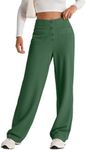 EVALESS Womens Fall 2024 Pants High Waist Straight Leg Pants Business Casual Button Down Office Work Pants with Pockets Green XX-Large