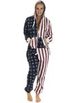 Love My Fashions® Unisex Onesie for Women USA Flag Print Zip Up Adult All in One 300 GSM Fleece Hooded Army Camo Jumpsuit Plus Size