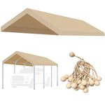 Vanteriam 10'x20' Upgraded Carport Replacement Top Canopy Cover for Car Garage Shelter Tent Party Tent with Ball Bungees Beige (Only Top Cover, Frame is not Included)