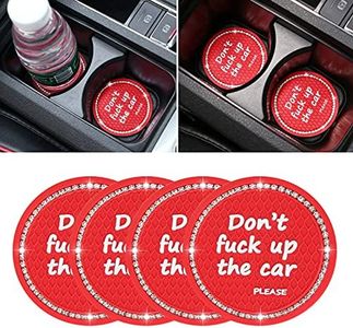 4 Pack Bling Car Coasters, 2.75 Inch Bling Crystal Rhinestone Diamond Soft Rubber Pad Set Round Auto Cup Holder Insert Drink Coaster Car Interior Accessories (Red-White)