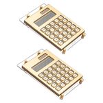 Calculator Gold Mirror 2 Pieces, Solar Power Acrylic Slim Calculator with Large LCD Display and Stand, 12 Digits Handheld Desktop Calculator for Office, School, Financial Accounting Business