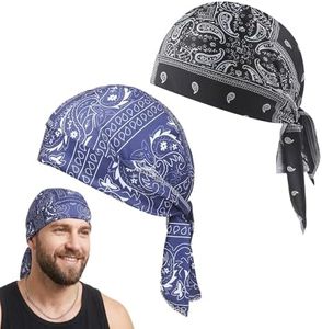 Paisley Cooling Headscarf Cap Set, 2026 New Breathable Sweat Wicking Head Wrap Hat for Men Women (2, Blue & Black)