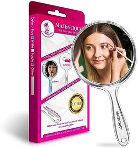 MAJESTIQUE Plastic Dual Side Extra Large Handheld Mirror, 1X/ 10X Round Magnifying Compact Mirror Perfect For Shaving, Makeup, Tweezing Or Shaping Eyebrows, Contact Lens - Color May Vary, Wall