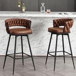 BFZ 26inch Bar Stools Set of 2, Counter Height Bar Stools, 180° Swivel Suede Fabric Stool Chairs with Woven Back and Footrest for Kitchen Island, Cafe, Pub, Bar Counter