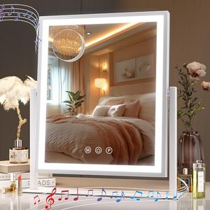 Hasipu Vanity Mirror with Lights and Bluetooth Speaker,with 10X Magnifying Glass 10" x 12" Makeup Mirror with Smart Touch 3 Color Modes and Brightness Adjustment,360° Rotation