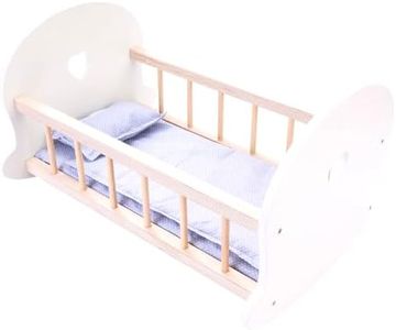 Engelhart - 606012 - Rocking Crib for Dolls Grey/White - wooden cradle for dolls - dimensions: 50 x 36 x 28 cm - age 3 and up