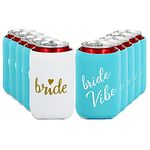 Set of 10 Bachelorette Party Koozies - Brides and Bride Tribe Coozie - Collapsible Koozies for Bachelorette Party (Blue White Vibe)