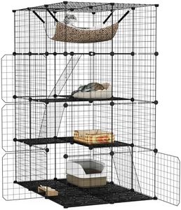 Maxmass Large Cat Cage, Indoor DIY Cat Enclosure with Hammock, Ladders, Doors, Sky Window, Detachable Metal Wire Cat House Pet Shelter Crate Pet Kennel for Small Animal (4-Tier: 109x74x143cm)