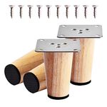 4 Pcs 8cm Wooden Furniture Legs, Replacement Solid Wood Sofa Legs with Mounting Plate Screws and Anti-Slip Mats, Straight Furniture Armchair Cabinet Feet for Couch Table Chair Dresser Bed