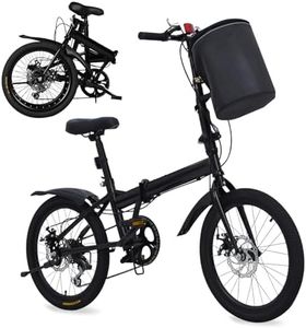 Advwin 20" Folding Bicycle, Folding Sports Bike with Shimano 6-Speed, Front & Rear Reflectors & Basket & Bell, Dual Brake System, Easy Assembly for Adults Teens City Commuting
