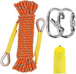 NTR Orange/Black/Blue Climbing Rope 10M(32ft) 20M(64ft) 30M(96ft) 50M(160ft), 8MM Static Rock Climbing Rope with 2 Steel Hooks, Rappelling Rope for Outdoor, Hiking Safety Escape Rope, Rescue Parachute