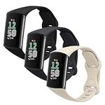 kwmobile Straps Compatible with Fitbit Charge 6 / Charge 5 Straps - 3X Replacement Silicone Watch Bands - Black/Dark Blue/White