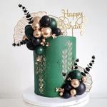 Boho Cake Topper Gold Black Green Balls Cake Decorations Palm Leaves Black Eucalyptus Grass for Wedding Birthday Gold Black Green Boho Themed Party Supplies (Green)