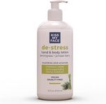 Kiss My Face De-Stress Hand & Body Lotion - Lemongrass + Juniper Berry - Soothing Rhodiola Rosea - With Hemp Seed Oil & Ashwagandha - Vegan & Cruelty-Free - 16 fl oz Bottle