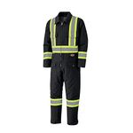 Pioneer Heavy Duty Hi Vis Insulated Work Safety Coverall for Winter - Quilted Insulated Cotton - 6 Pockets - Class 1 - Black