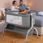 Cowiewie AP807 Baby Bassinets with Universal Wheels with Brakes Co Sleeper Bassinet with Storage, Double-Lock Patent Design; 7-Level Height Adjustable, Include Rebound Mattress