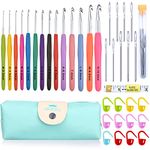 YCbingo Crochet Hooks Set,14 Pcs Ergonomic Soft Grip Handles Large-Eye Blunt Knitting Needles Kit with Case for Arthritic Hands,2mm(B)-10mm(N) Extra Long  Plus Knit Needles Weave Yarn Set (Style 1)