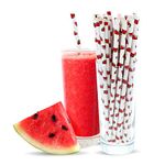 Party On Tap Watermelon Paper Straws - Pack of 100 Biodegradable and Disposable Watermelon Theme Party Decorations - 7.75 Inches