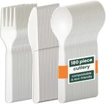 HAAGO 180pc Reusable Cutlery Set (60x Knives, 60x Forks, 60x Spoons, White, 15cm) - Ideal for Catering & Weddings - Heavy Duty Materials