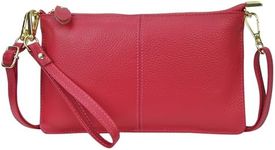 NGIL Women Genuine Leather Crossbody Wristlet, Women's Handbag, Chic Shoulder Bag Small Wristlet Wallet, Golden Accent Zipper (Hot Pink, Medium)