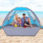 Happy Travel Beach Tent, UPF 50+ UV Protection Sun Shade Shelter for 3/4/5/6/7/8 Person, Portable Beach Canopy for Family & Baby, Lightweight & Easy Setup Beach Cabana with 3 Ventilation Mesh Windows