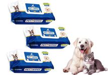 Pet Soft Cat & Dog Wet Wipes - 300 Count (100 Wipes X 3 Pack) Removes Dirt & Leave Caot Shiny & Clean 100% Biodegradable | Anti-Bacterial | Cleansing, Deodorising & Grooming Wipes