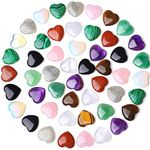 DUQGUHO 50 Pcs Healing Crystals Heart Crystals Bulk Gemstones Heart Shaped Set Color Rocks Love Palm Pocket Crystal Chakra Stone Wholesale Gifts for Women Reiki Energy Balancing