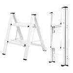 FEETE 2 Step Ladder, Lightweight Aluminum Folding Step Stool w/Wide Anti-Slip Pedal, 330 Lbs Capacity Sturdy Stepping Ladder, Safety Stepladder for Home, Office, Kitchen(2-Step White)