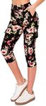 ALWAYS Capri Cargo Jogger Pants for Women - Super Soft Casual Drawstrings Track Cuff Bottoms, 1882bk Floral, X-Large