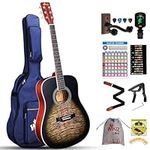 Winzz 4/4 Acoustic Guitar for Adults Beginners, Folk Guitar for Kids 12+ Years with Nice Flame Pattern, Acoustic Steel-string Guitar Starter Kit with 11 Accessories (Matte Black, 41 inches Full Size)