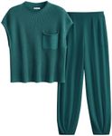 PRETTYGARDEN Women's 2 Piece Outfits Sweater Sets Knit Pullover Tops And High Waisted Pants Matching Tracksuit Sweatsuit Set (Blue Green,X-Large)