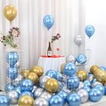 Flyloons 50 pcs Gold Silver Blue Chrome Balloons for Birthday decoration celebration Anniversary baby shower Girls Boys Men Women