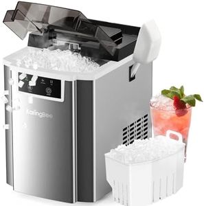 KaringBee Nugget Ice Maker Countertop - 45lbs/24H, 5mins Making Soft Chewable Pellet Ice - Self-Cleaning, Sonic Ice, Pebble Ice Machine for Home Kitchen,Office - Stainless Steel