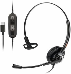 USB C Headphones 1 Ear Over Ear USB Type C Headset with Noise Cancelling Microphone for PC Laptop, Lablet, Cellphone,for Skype Teams, Zoom Chat, for Google Pixel 4/3/2/XL,iPad Pro 2020,Sony XZ2 Pro